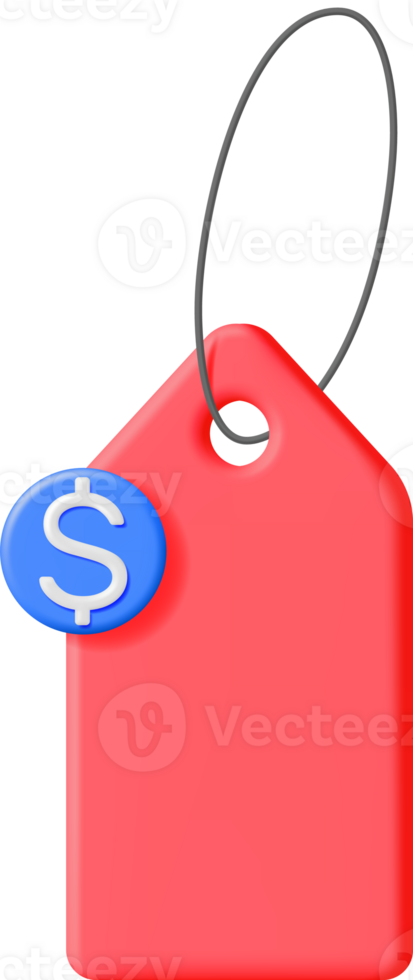 3D Red Tag with String and Dollar Sign png