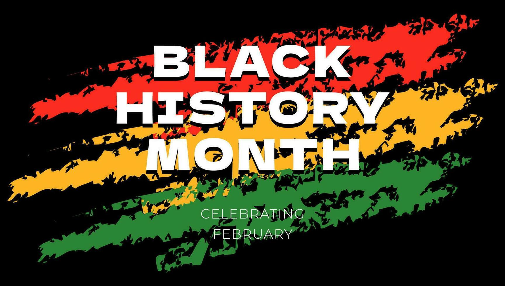 Black History Month abstract graphic banner. African American rights and culture celebrating. Modern creative greeting card. Inscription on grunge red yellow green colors afro flag vector background