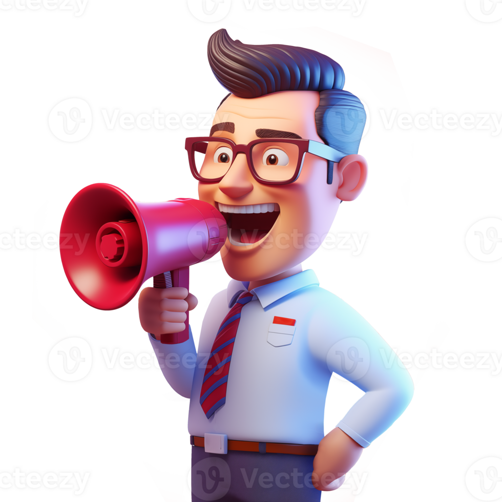 AI generated A man in an office uniform giving good news using a megaphone, 3d design. Suitable for business and education png