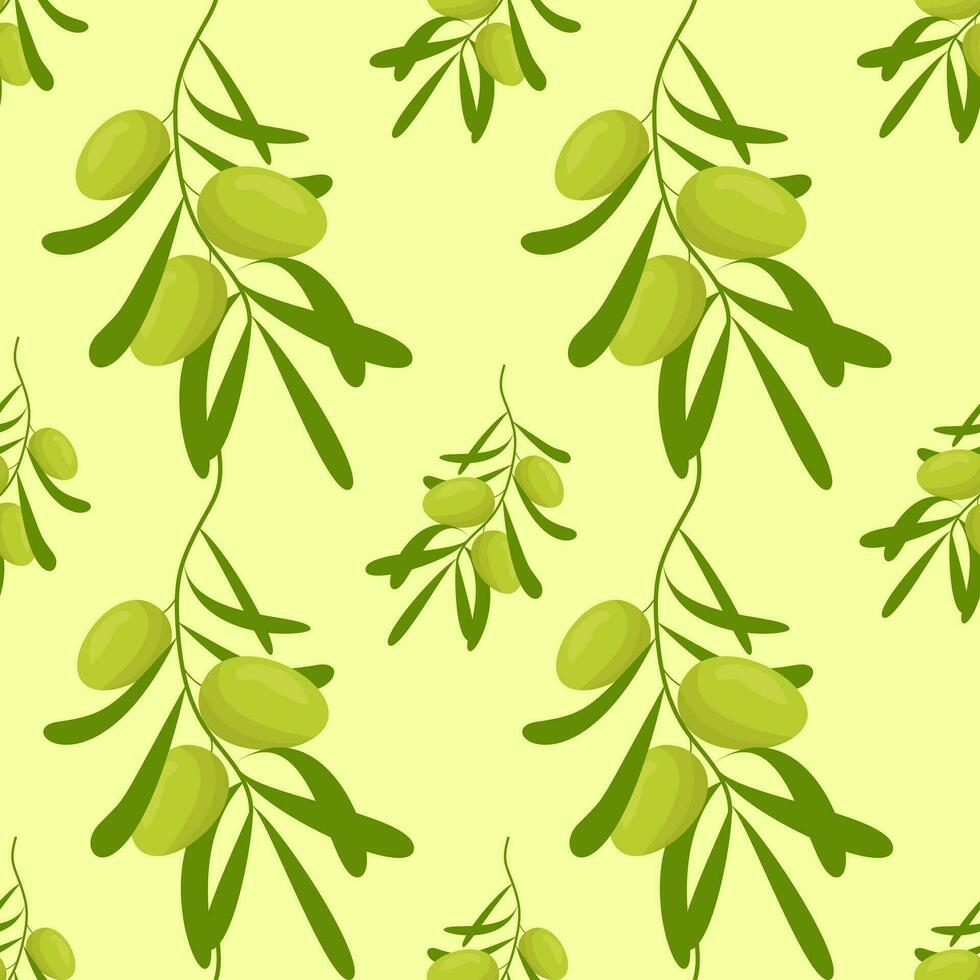 aceituna sin costura modelo. decorativo aceituna rama. ramas con verde aceitunas en blanco antecedentes. para etiquetas, embalaje o tela. vector