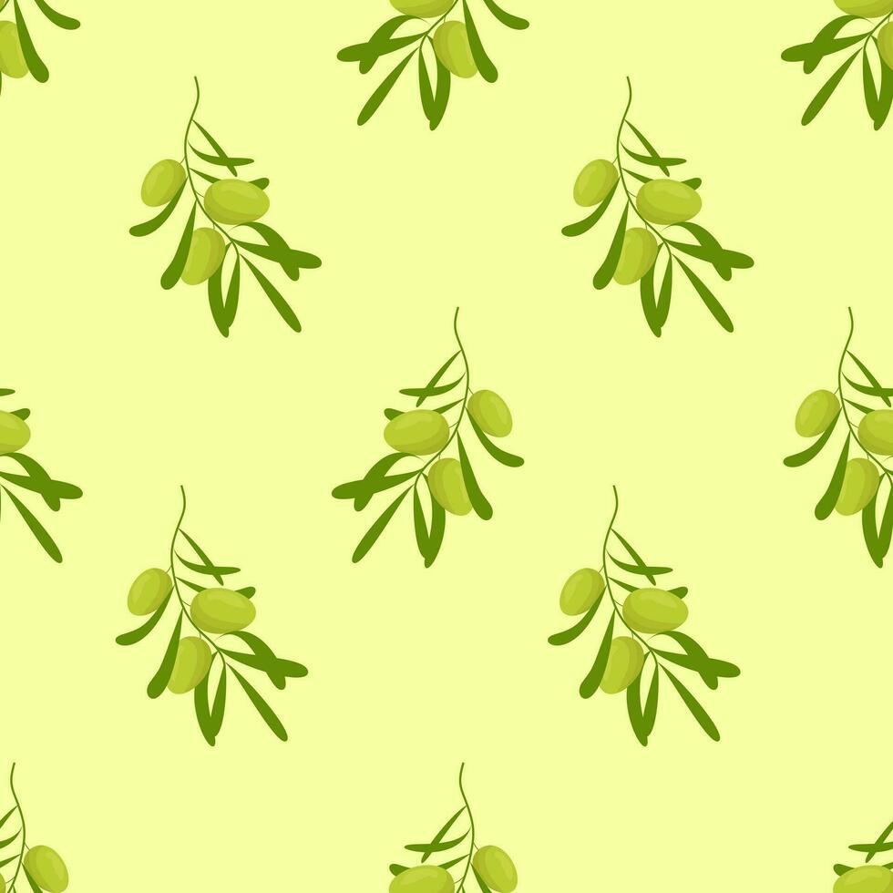 aceituna sin costura modelo. decorativo aceituna rama. ramas con verde aceitunas en blanco antecedentes. para etiquetas, embalaje o tela. vector