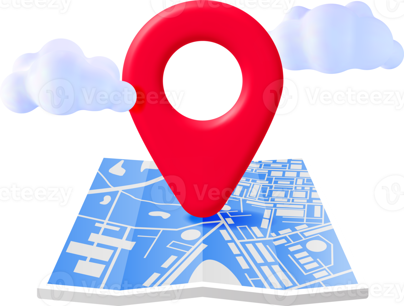 3D Location Folded Paper Map and Pin png