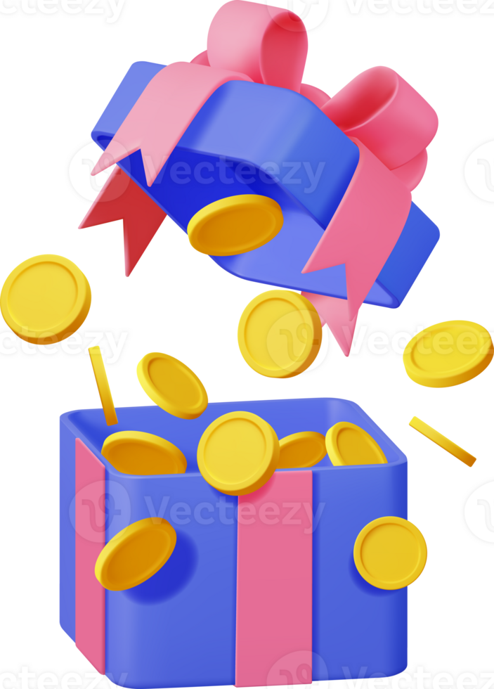 3D Open Gift Box Full of Gold Coins png