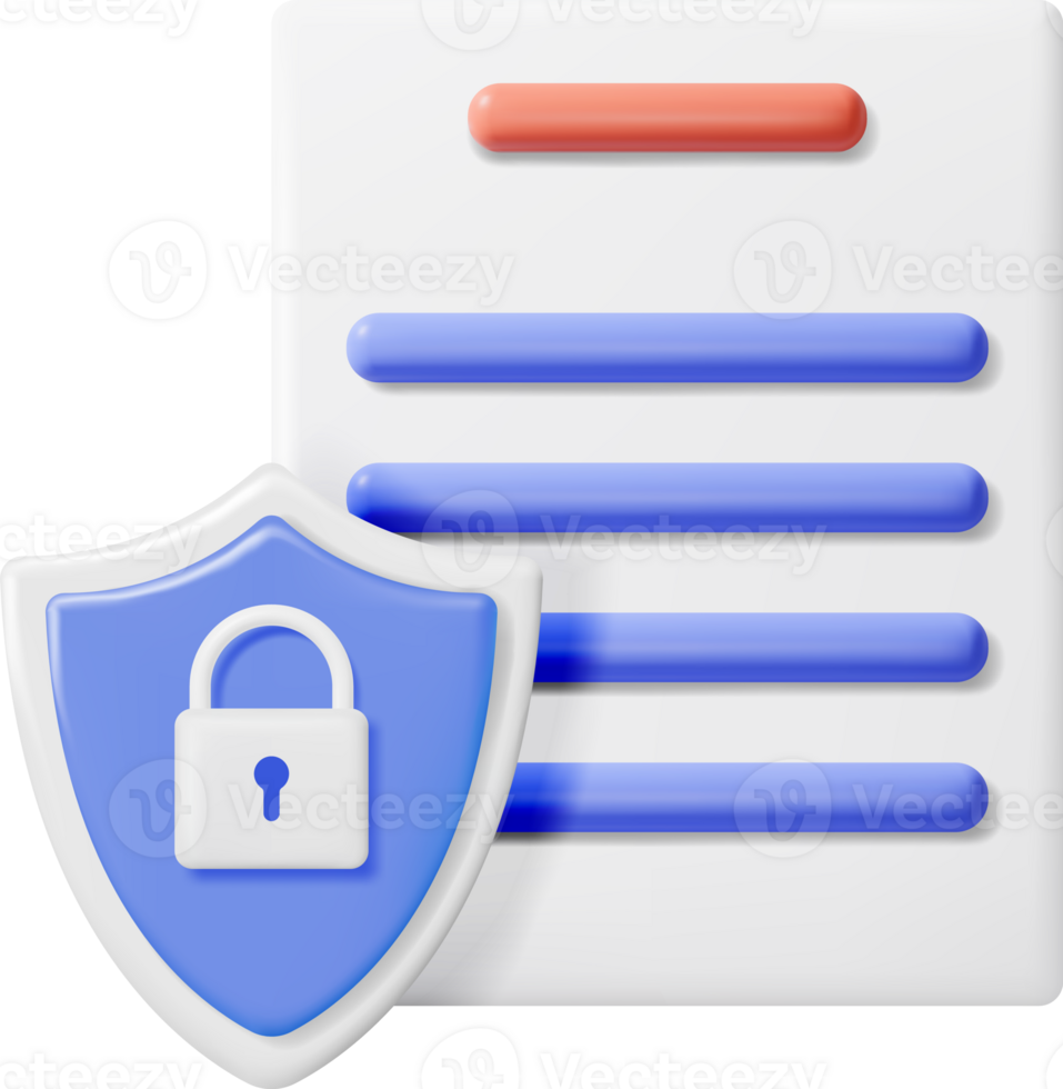 3D Document with Padlock in Shield png