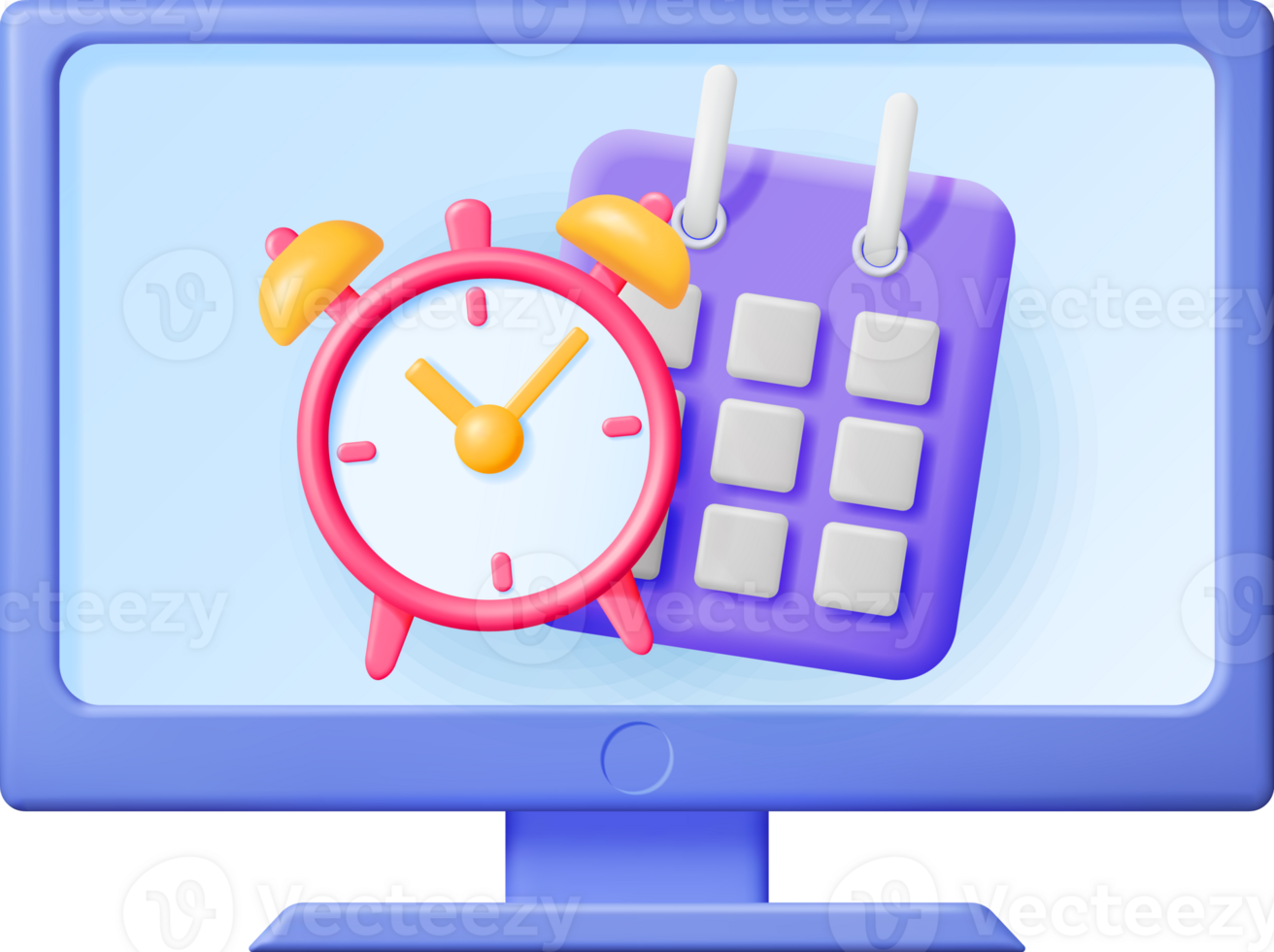 3D Paper Spiral Calendar and Clock on Computer png