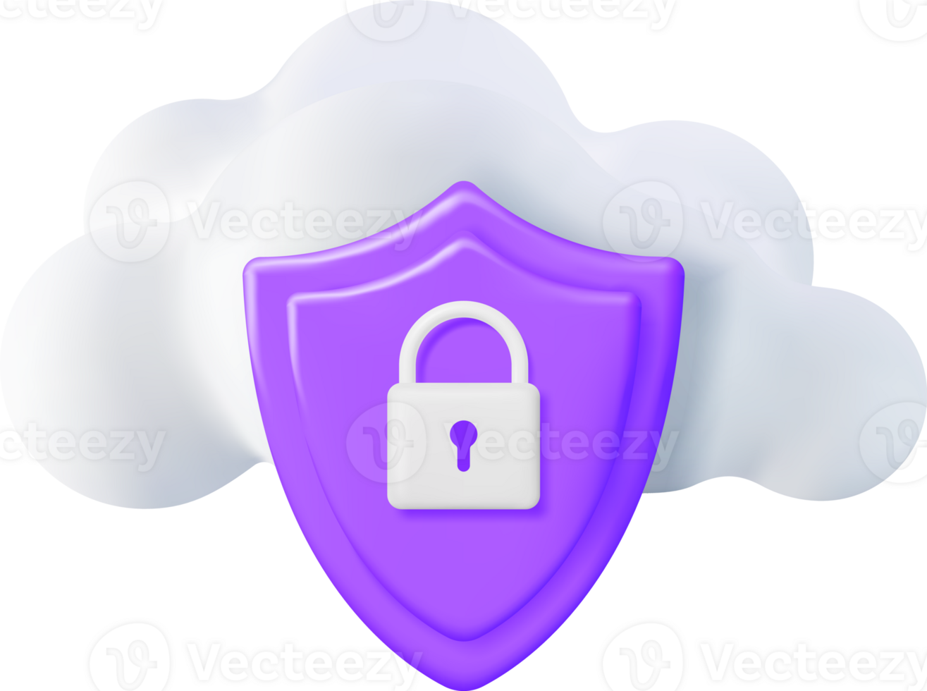 3D White Cloud with Locked Padlock. png