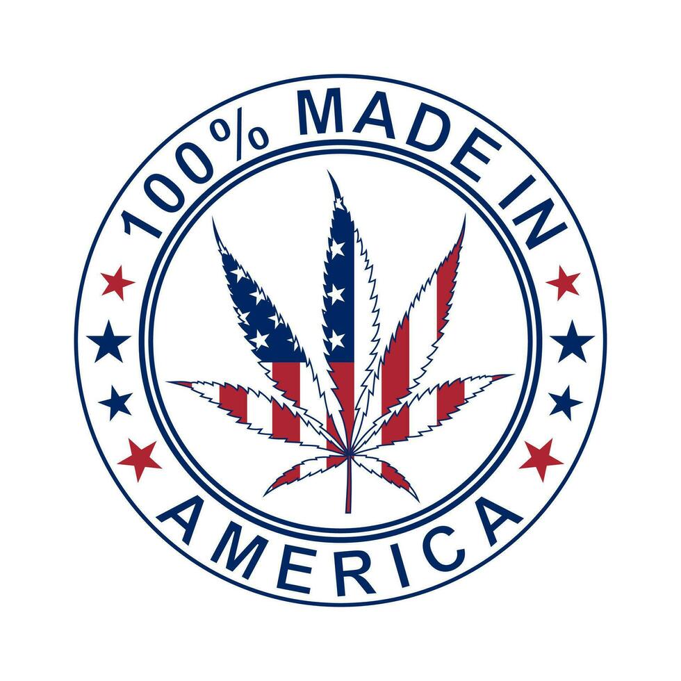 hecho en America, el nacional unido estados bandera en marijuana hoja antecedentes ilustración vector