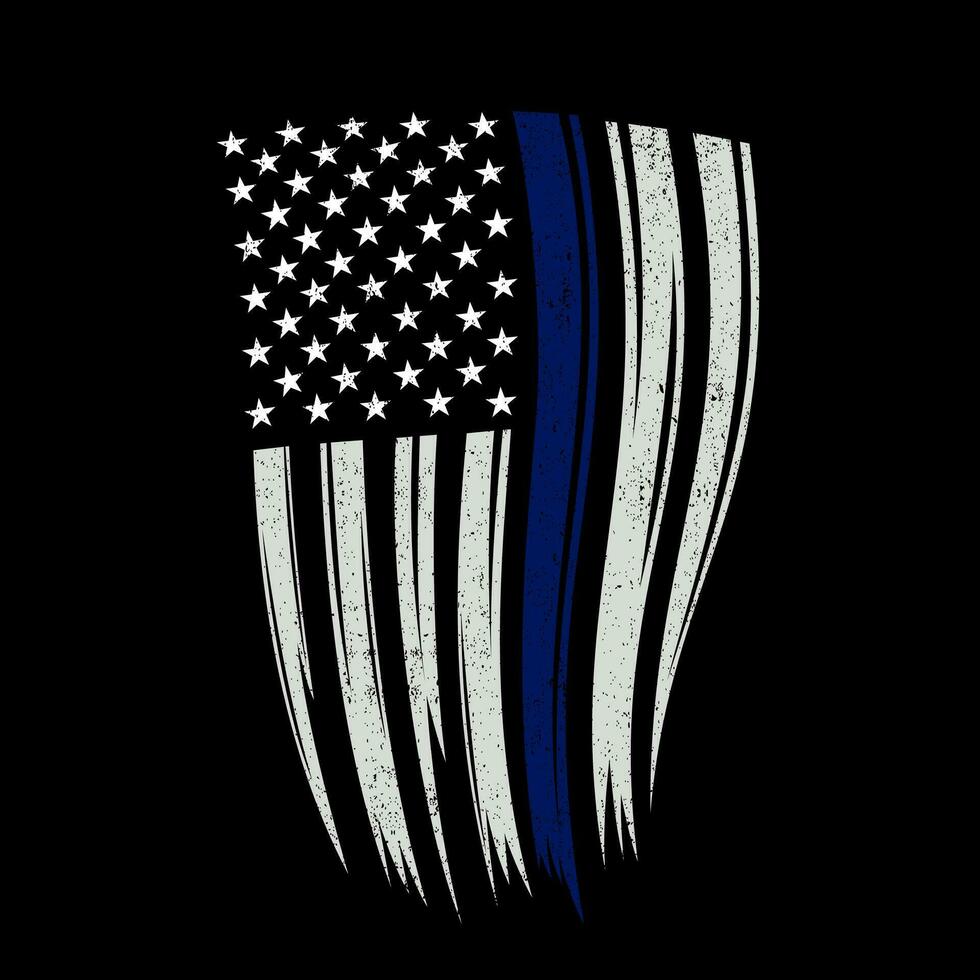 Illustration thin blue line american flag t shirt design vector