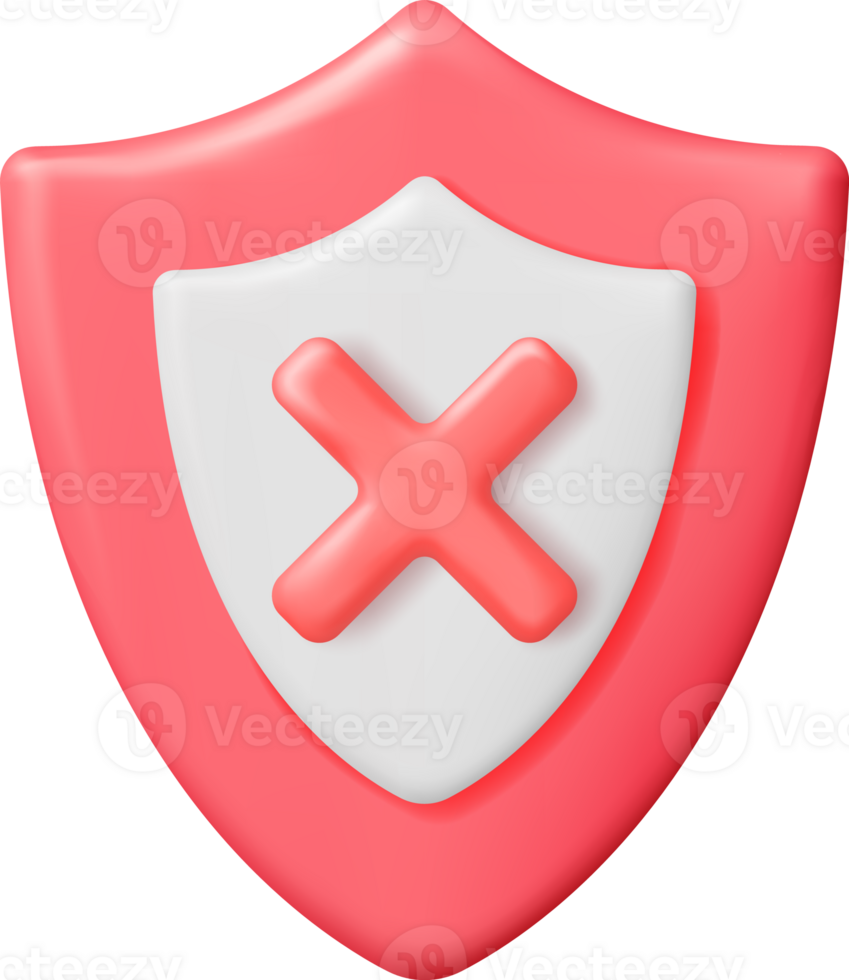 3D Wrong Button in Shield. Red No Incorrect Sign png