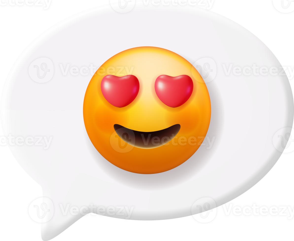 3D Emoticon with Heart Shaped Eyes Speech Bubble png