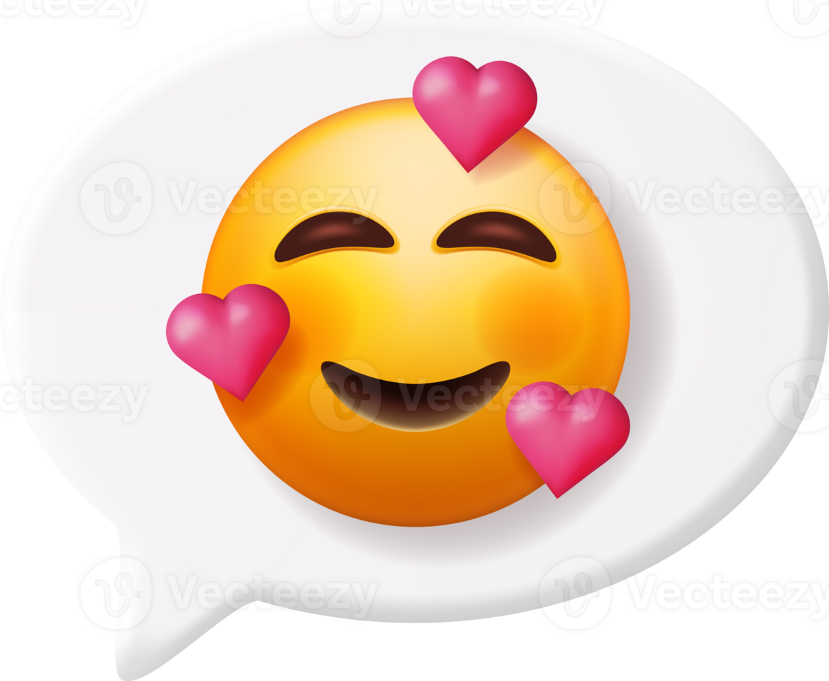 Happy Emoticon with Three Hearts in Speech Bubble png