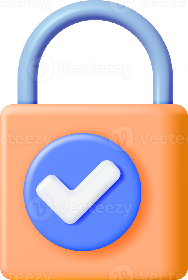 3D Padlock with Approved Checkmark png