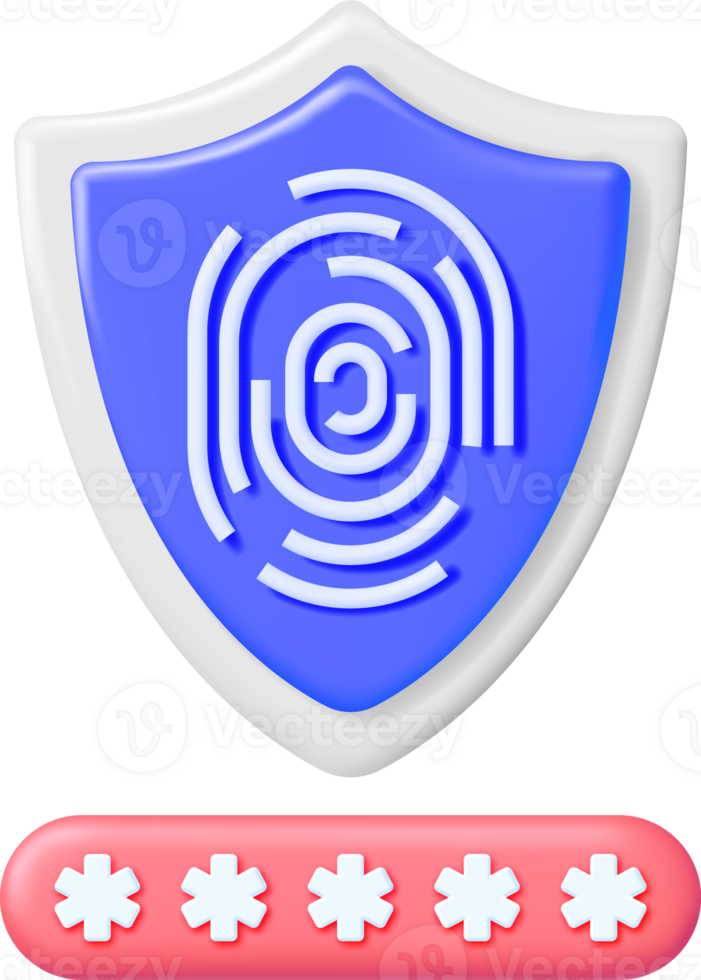3D Locked Password Field and Fingerprint in Shield png