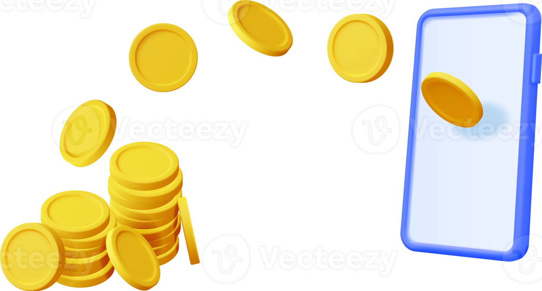 3D Flying Coins and Smartphone png