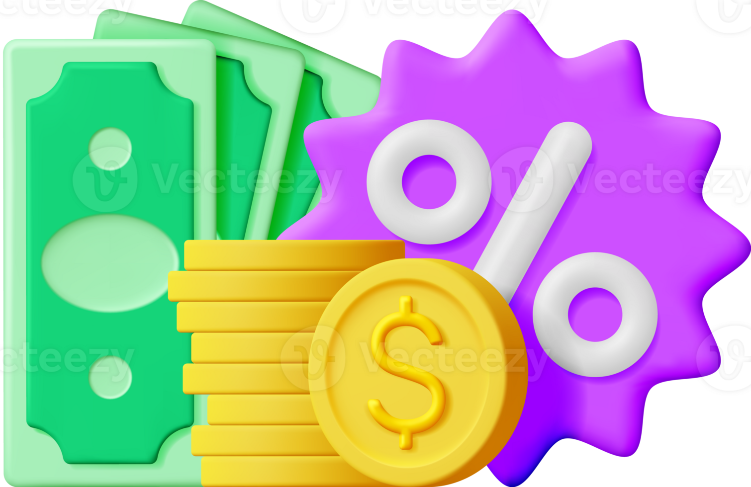 3D Percent Sign Icon Badge with Money png