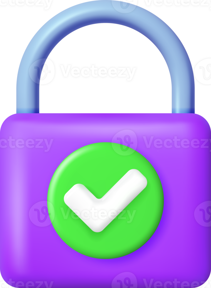 3D Padlock with Approved Checkmark png