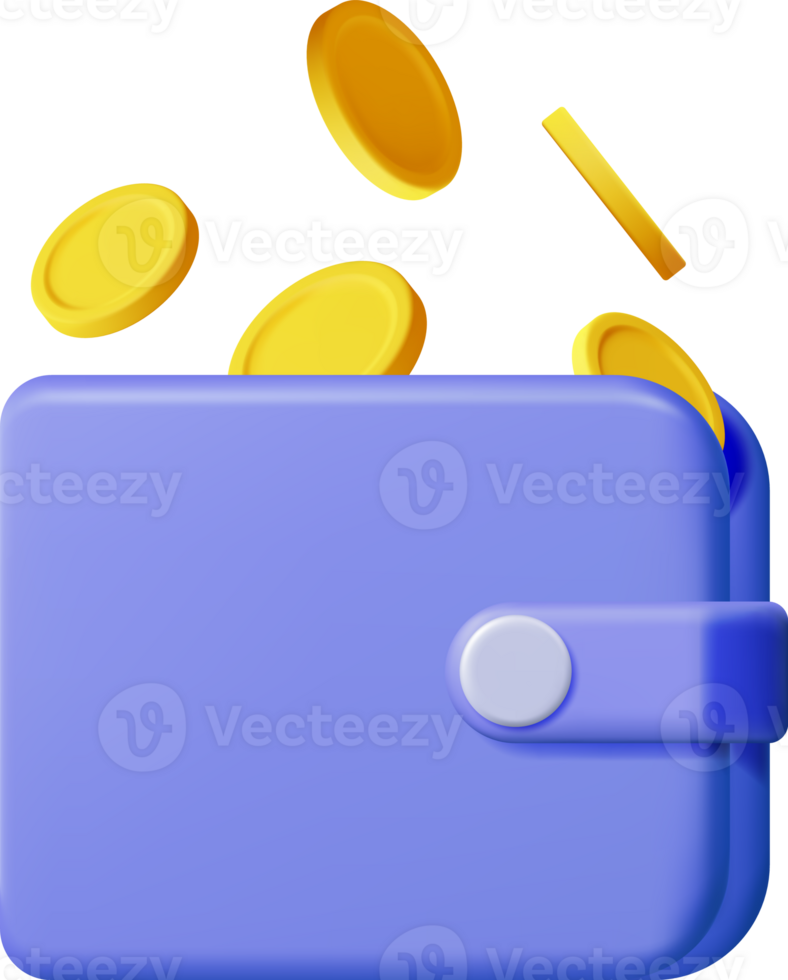 3D Falling Gold Coins and Leather Wallet png