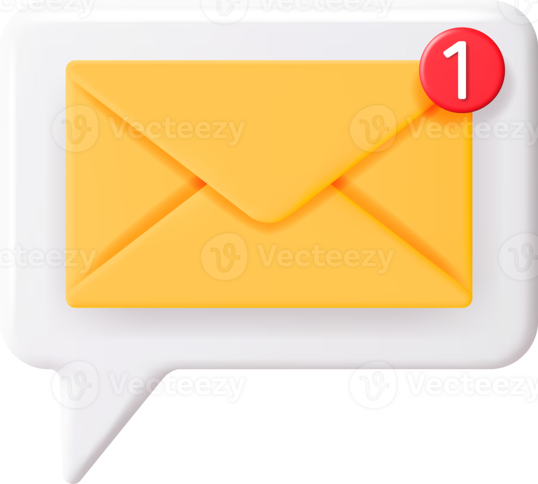 3D Mail Envelope with Notification New Message png