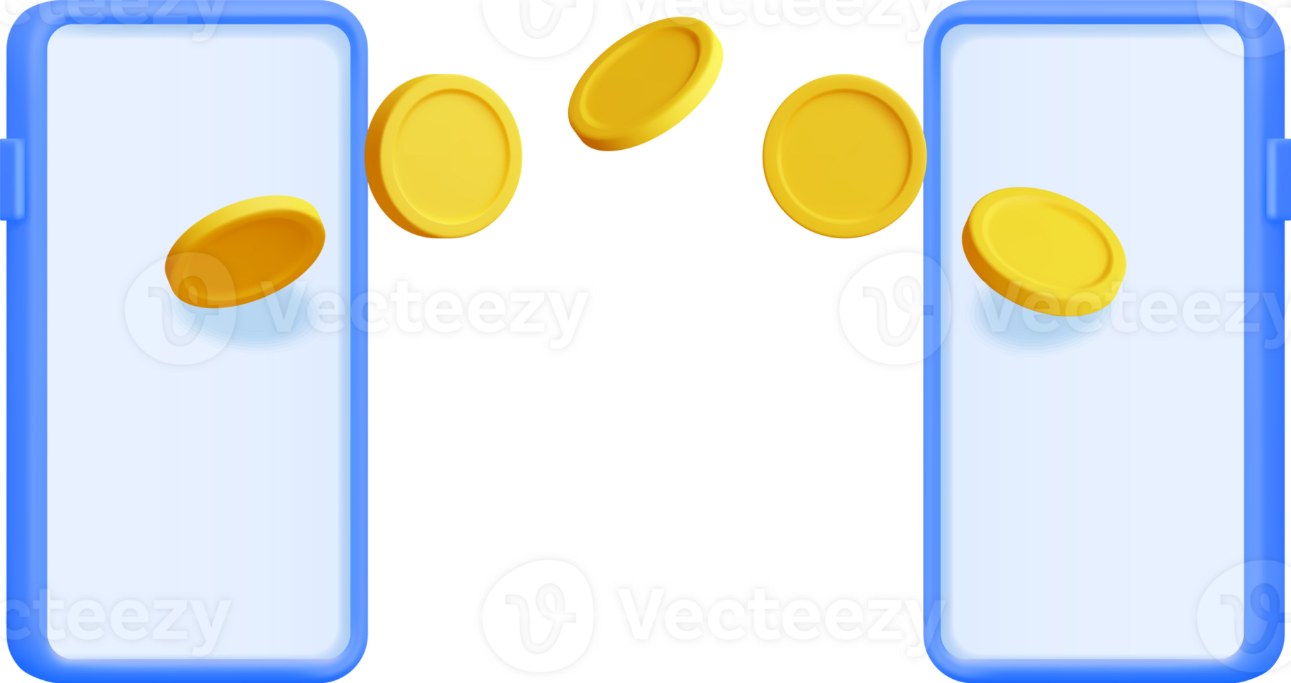 3D Flying Coins Between Two Smartphones png