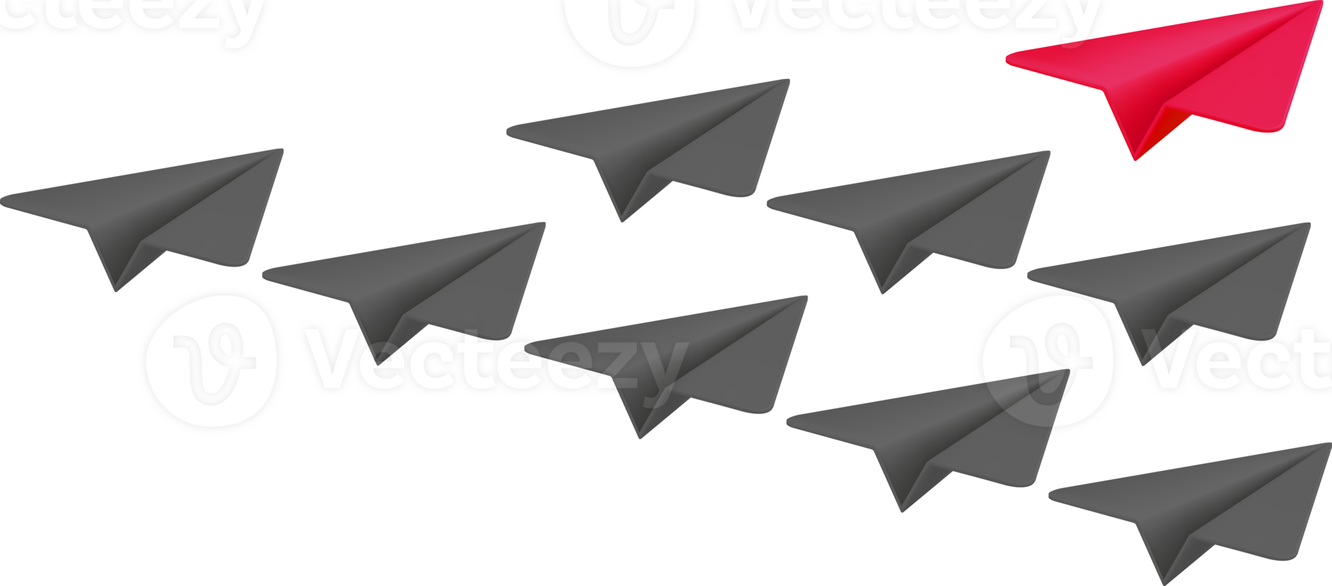 3D Red Paper Plane in Crowd of Grey Planes png