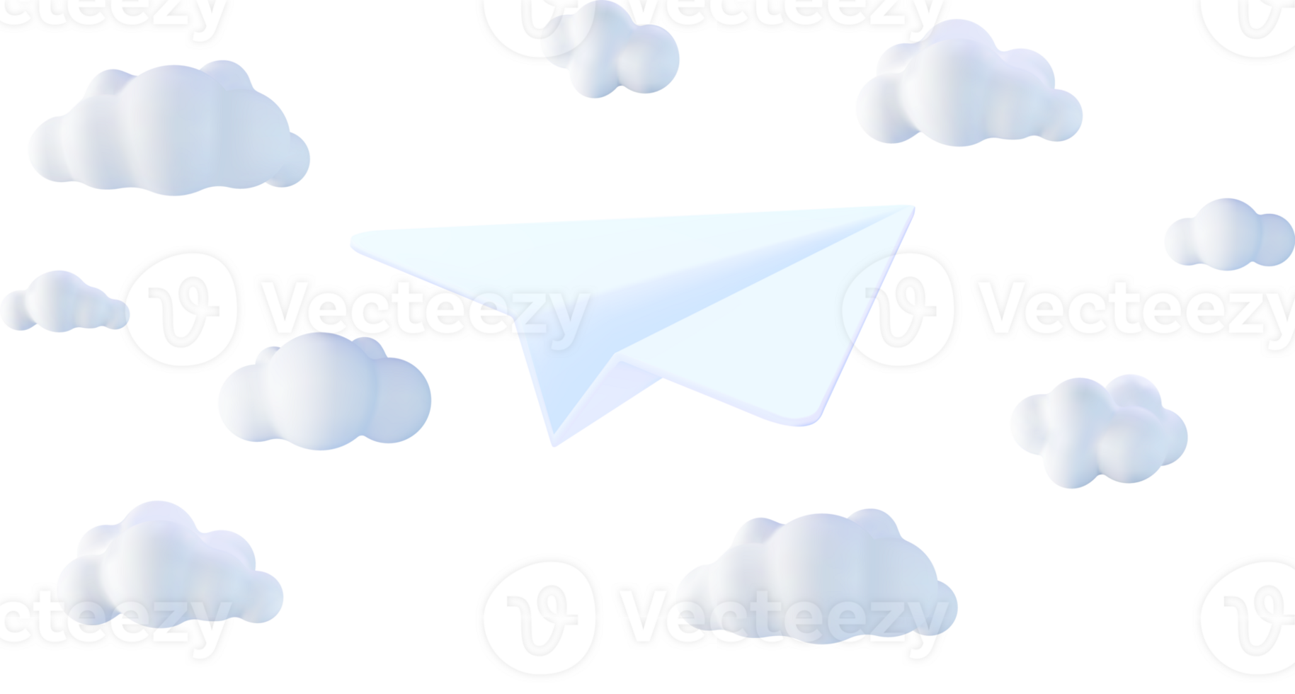 3D White Paper Plane in Sky with Clouds png