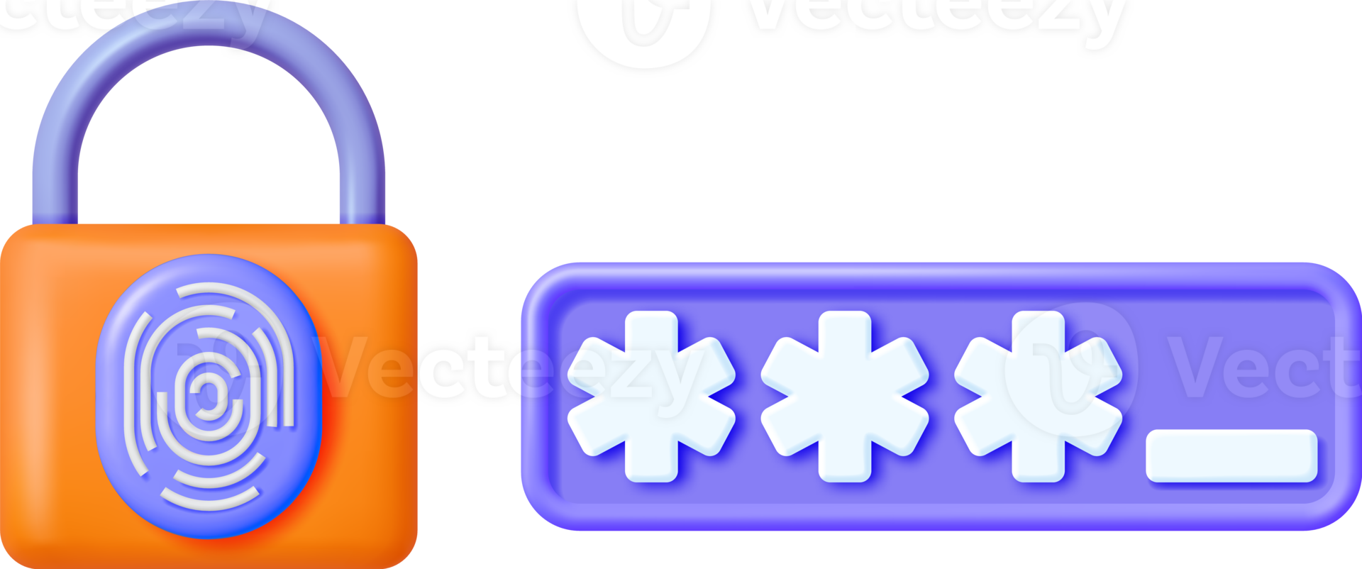3D Password Field and Padlock with Fingerprint png