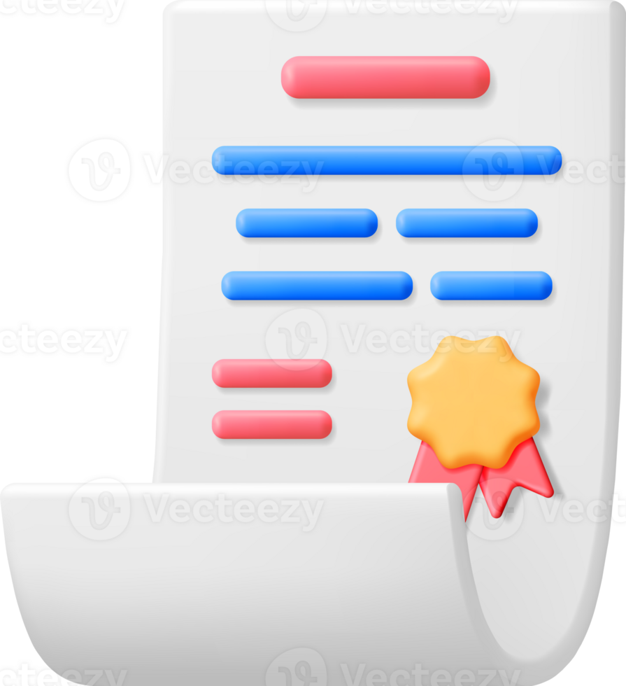 3D Certificate Icon with Stamp and Ribbon png