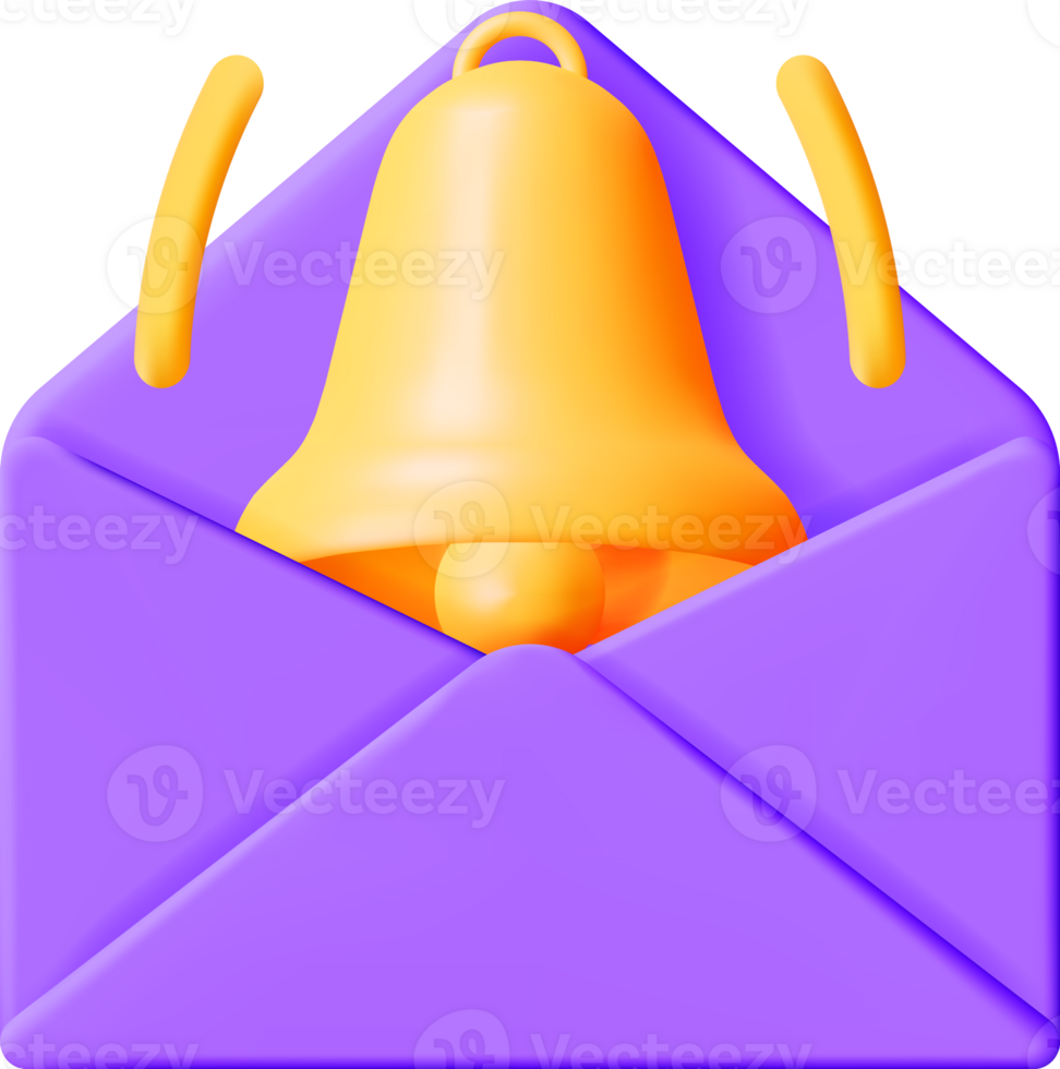 3D Mail Envelope with Bell Notification png