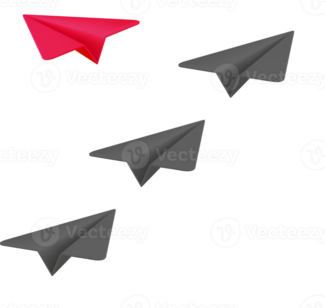 3d rouge papier avion dans foule de gris png