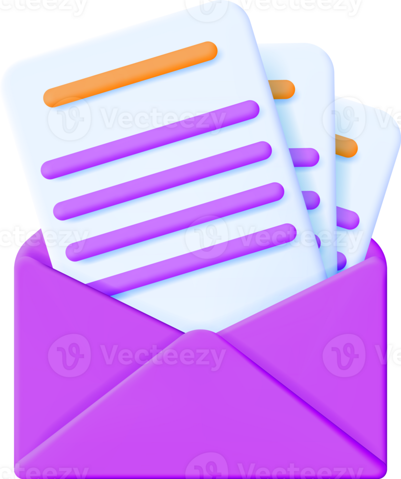 3D Document Sheet in Yellow Envelope png