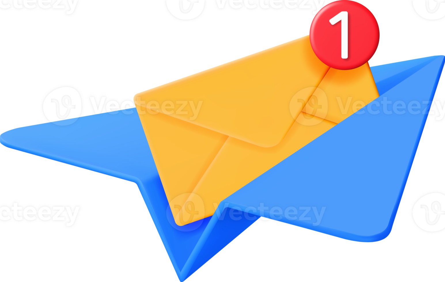 3D Mail Envelope in Paper Plane and Notification png