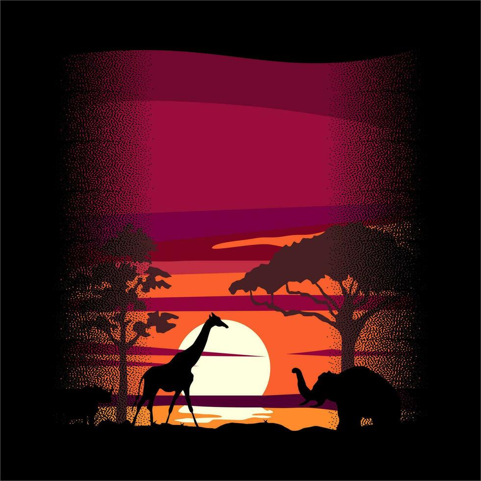 Illustration sunset on africa design background vector