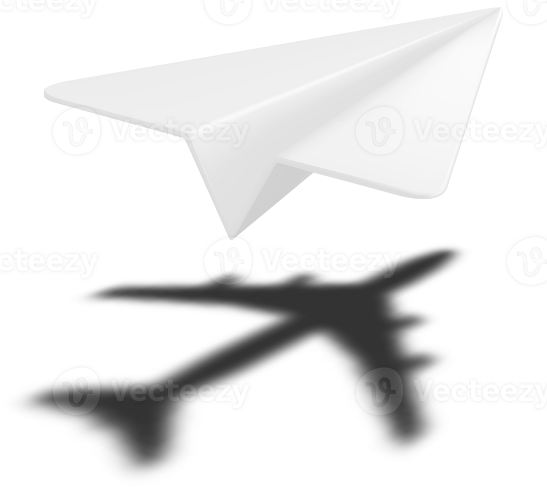 3D White Paper Plane Casting Shadow of Airplane png