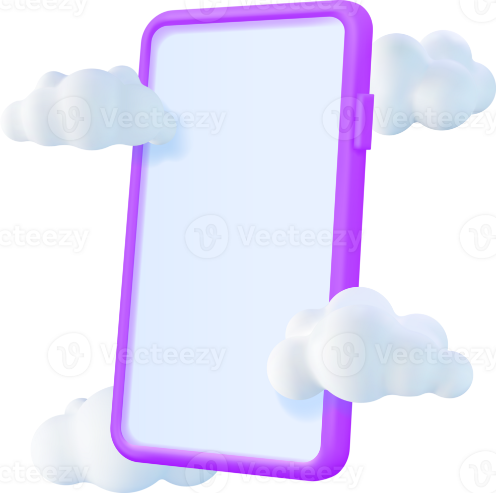3d Realistic Smartphone with Empty Screen in Cloud png