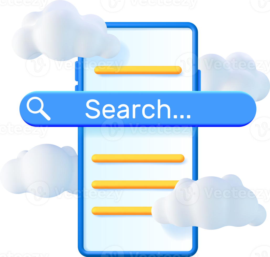 3D Smartphone with Search Bar in Clouds png