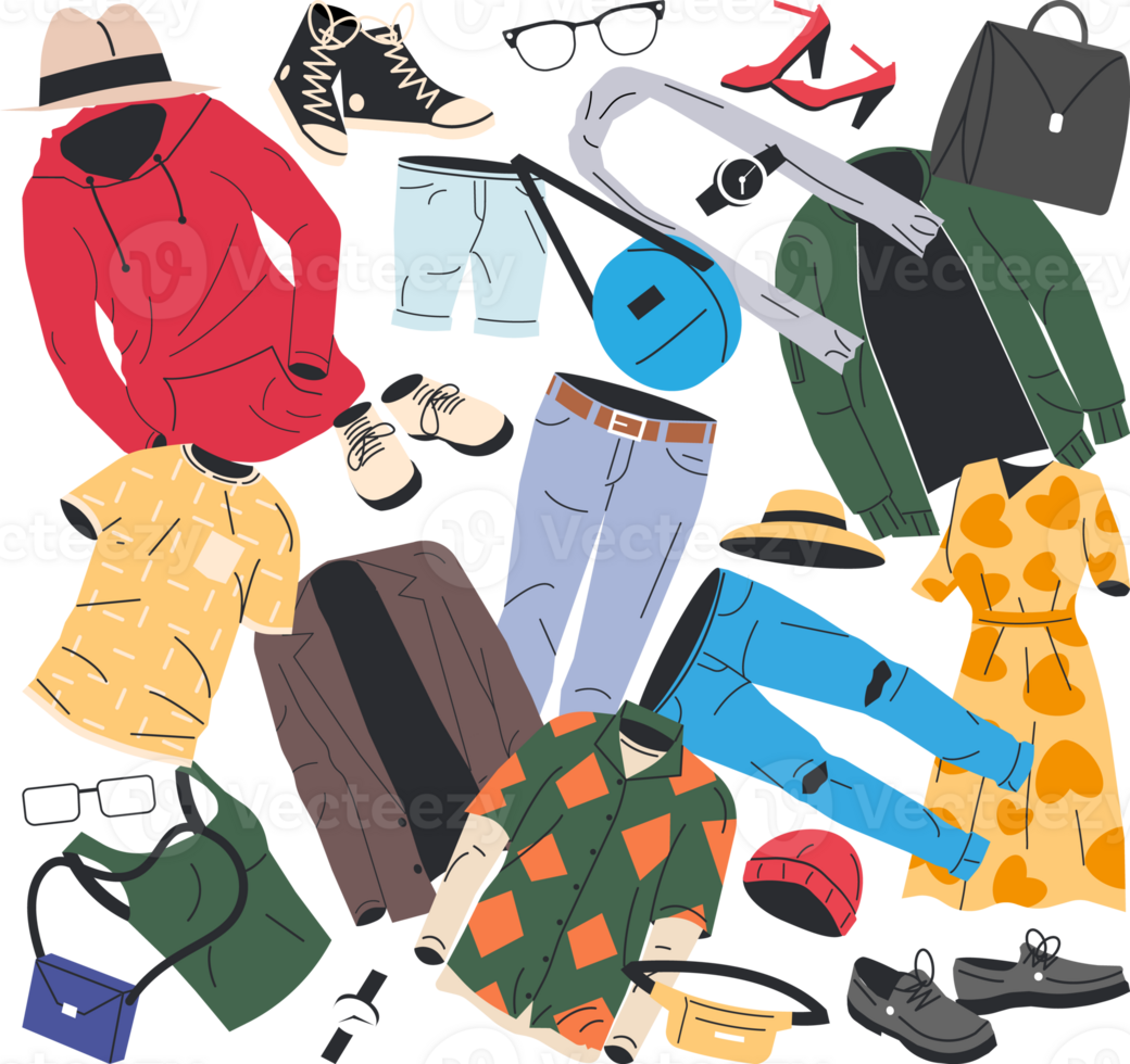 Collection of woman and man wardrobe png