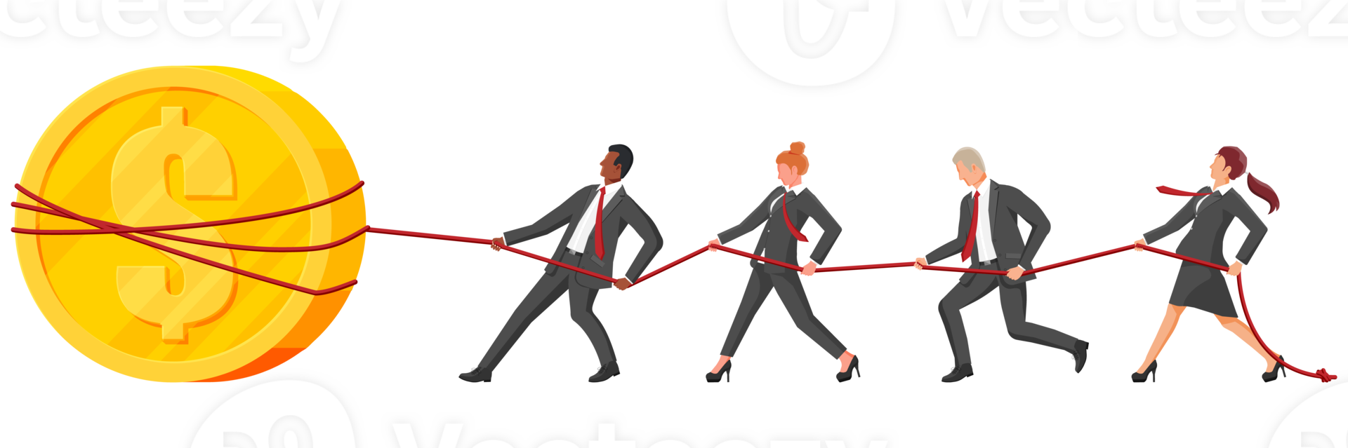 Business people pull of rope and coin png