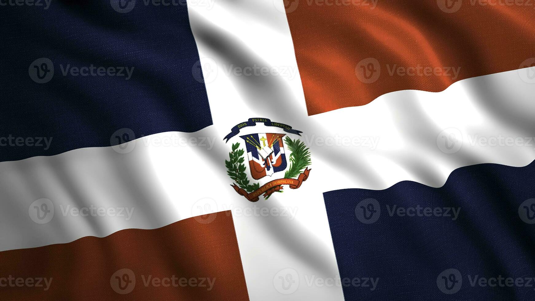 Dominican Republic Flag rippled background. Motion. Flag of the Dominican Republic waving in the wind. photo