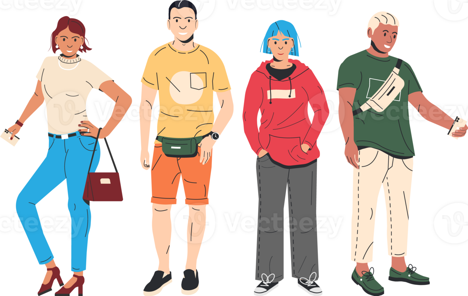 Group of fashion people characters png