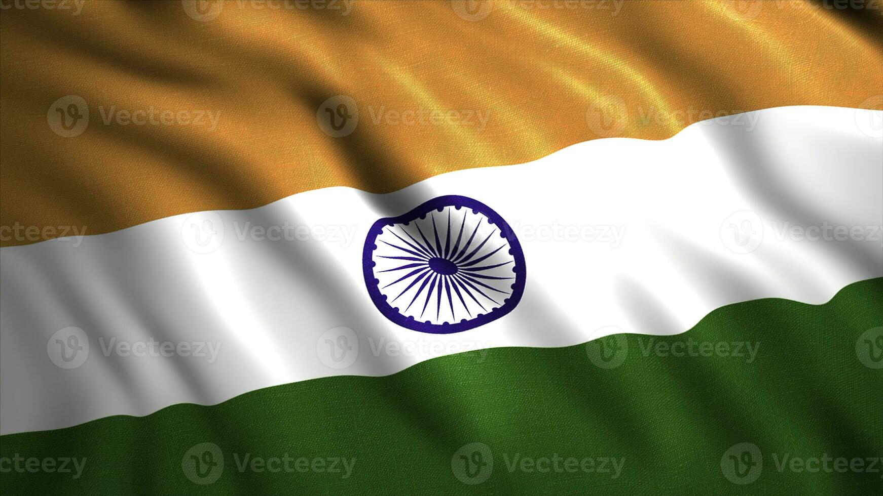 Flag of India.Motion.Tricolor canvas with orange white and green stripes and a pattern in the middle. photo