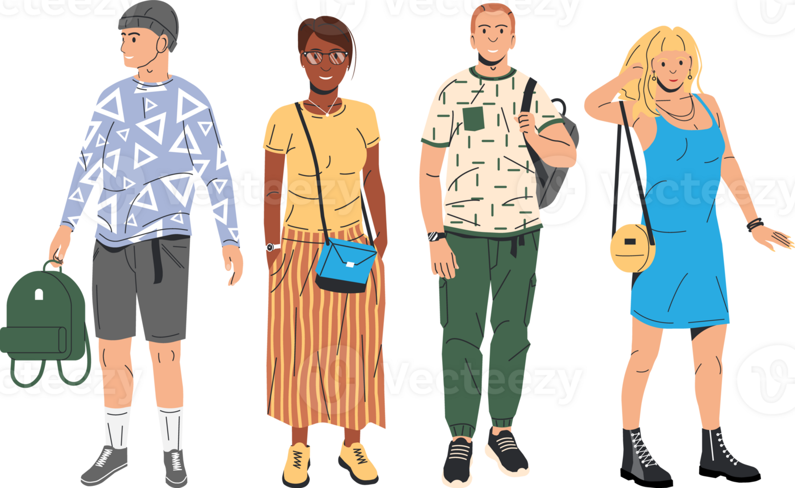 Group of fashion people characters png