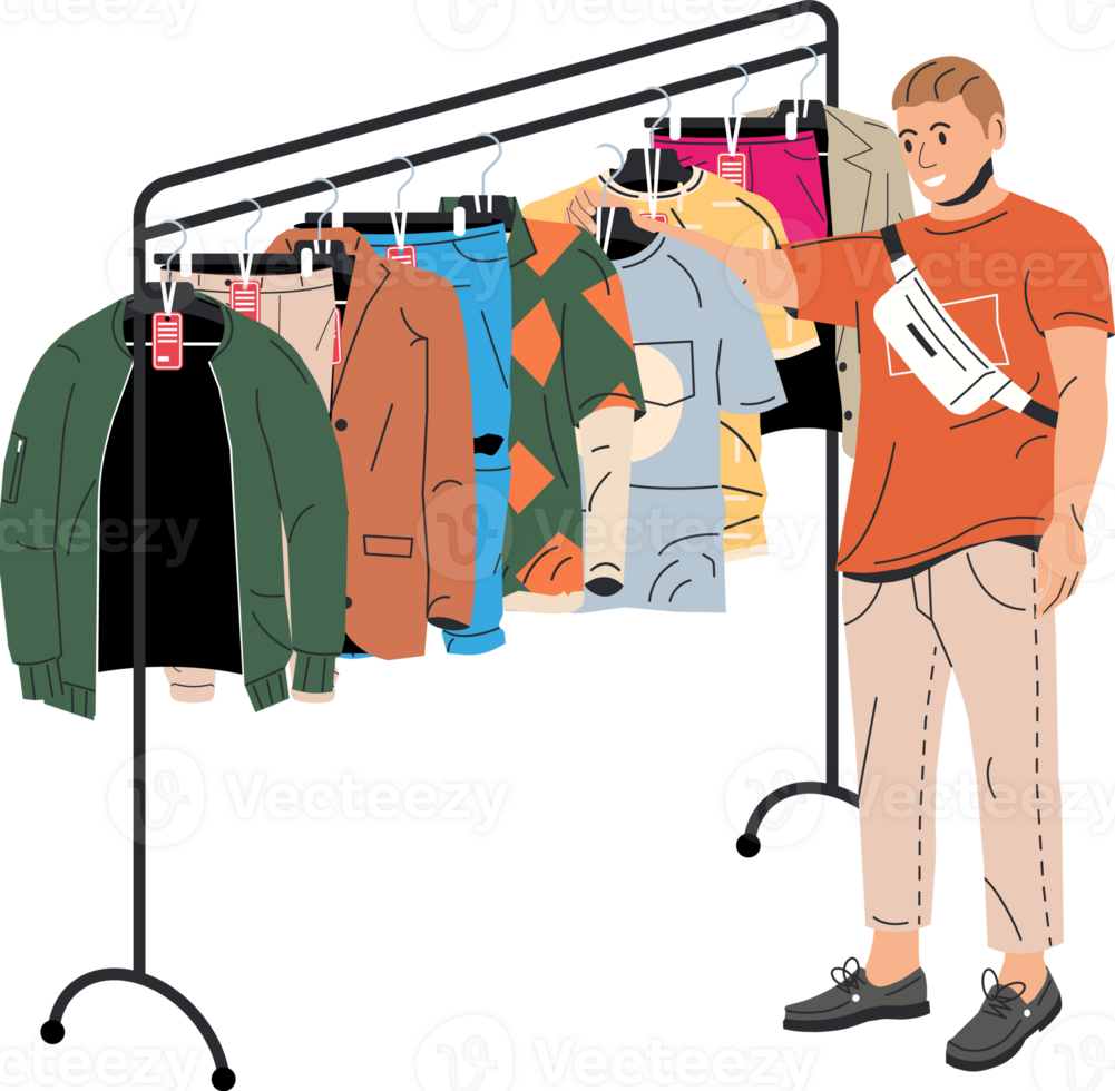 Man near rack with clothes png