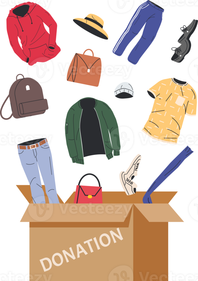Cardboard Box full of Clothes and Accessories. png