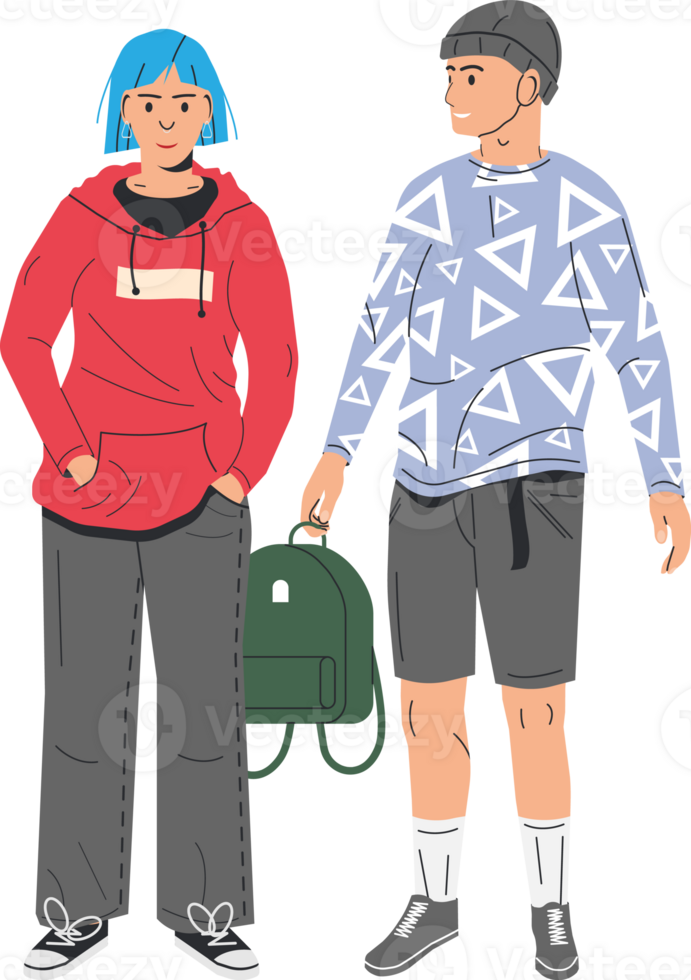 Women in hoodie and man in shorts png