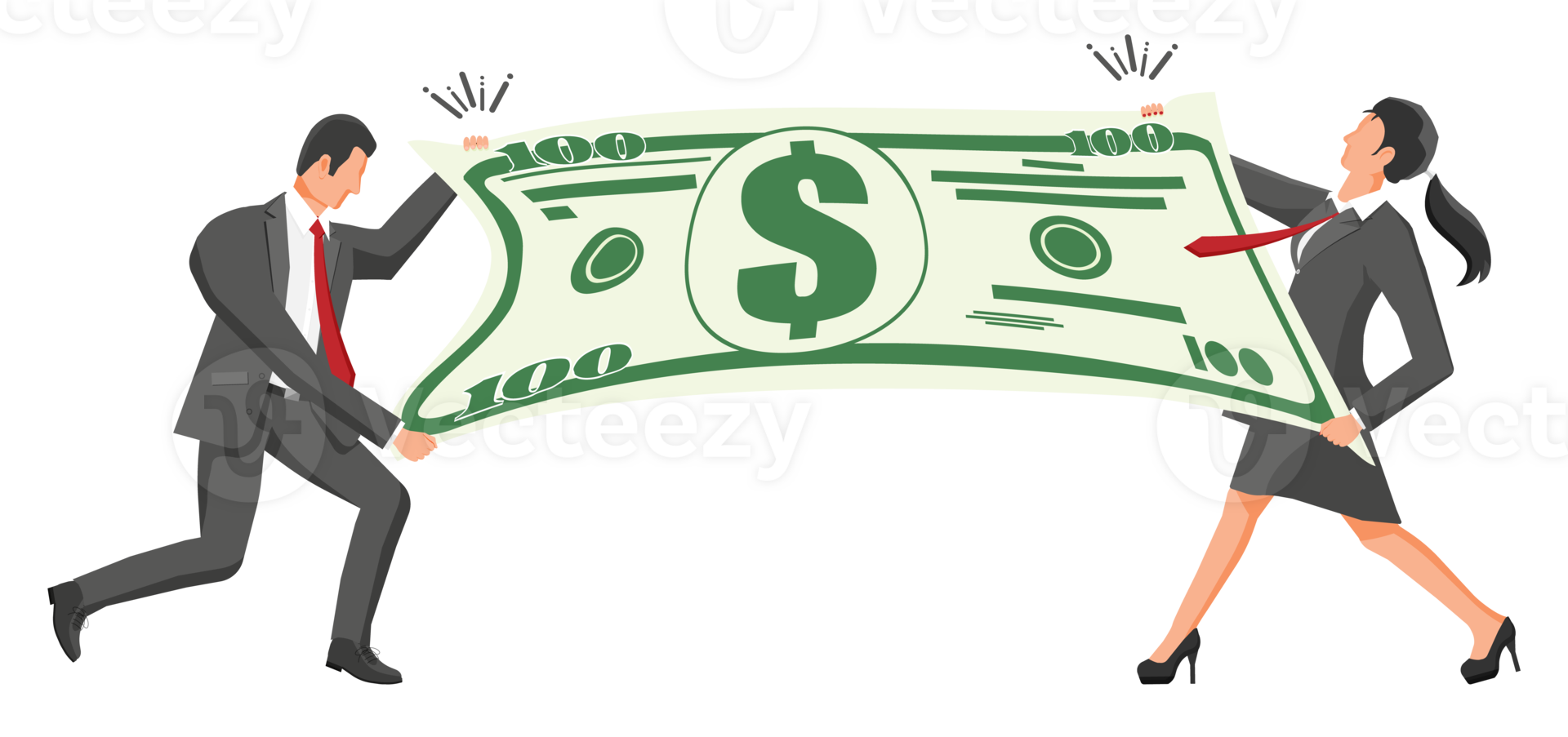 Two business people pull of dollar png