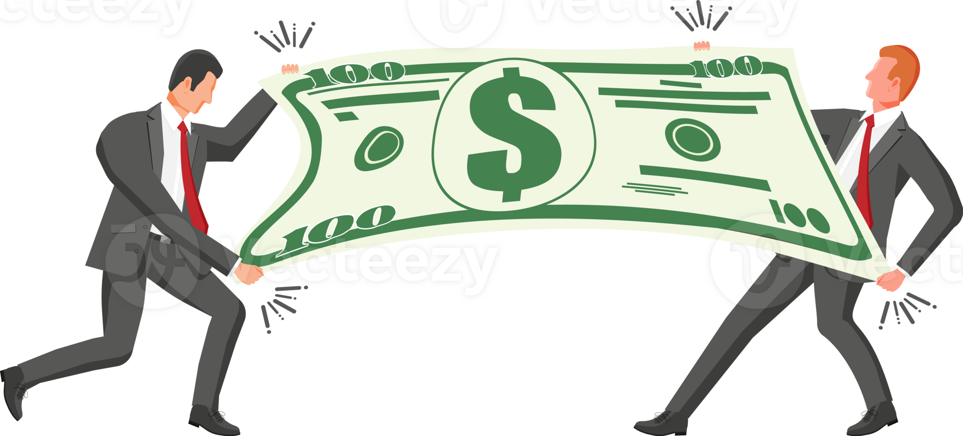 Two businessman pull of dollar. png