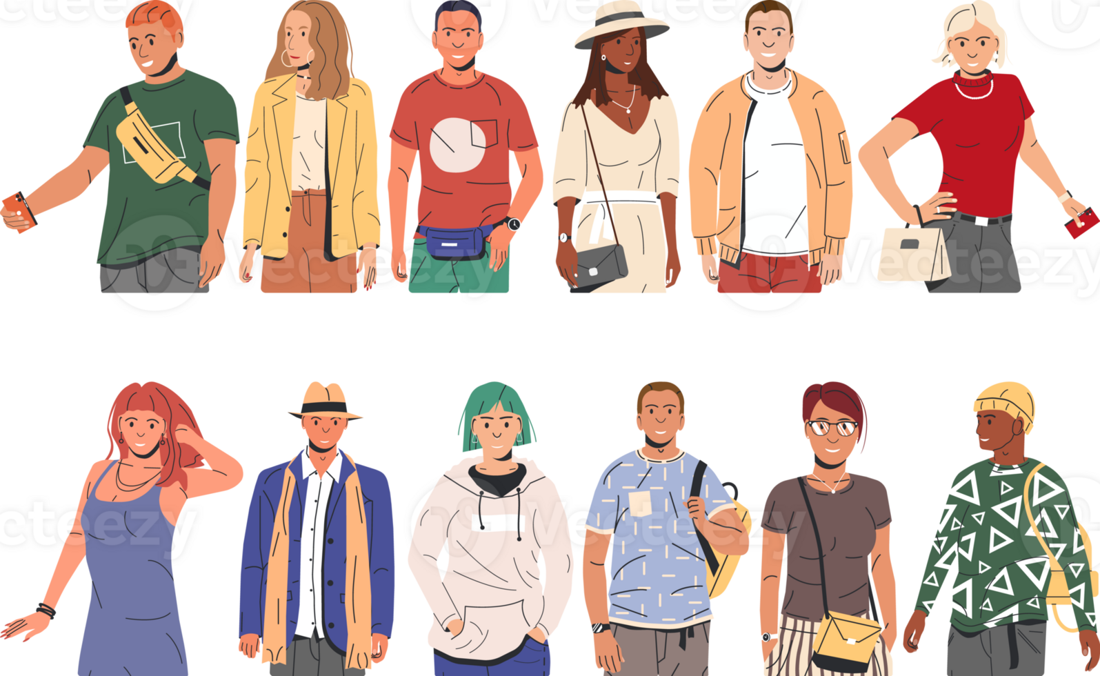 Group of fashion people characters png