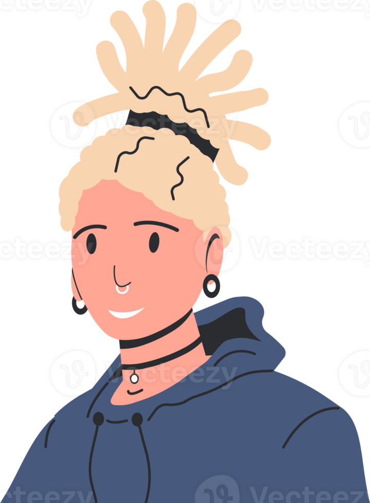 Modern girl in hoodie with dreadlocks png