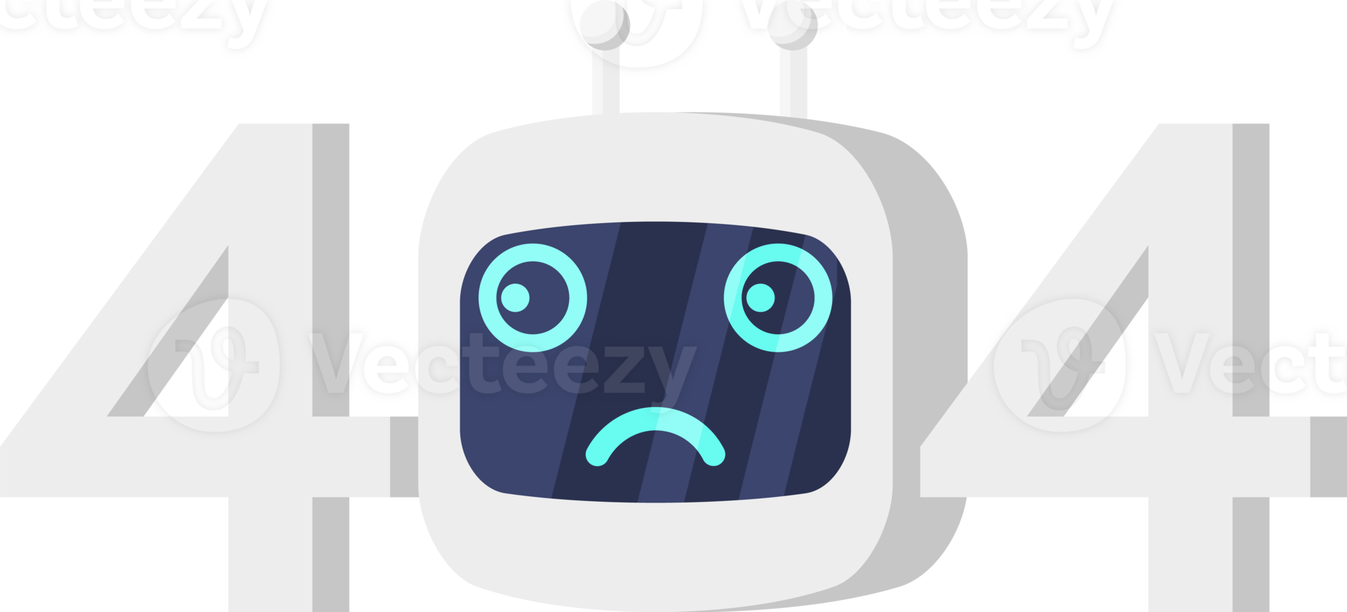 Head of sad robot, 404 not found page png