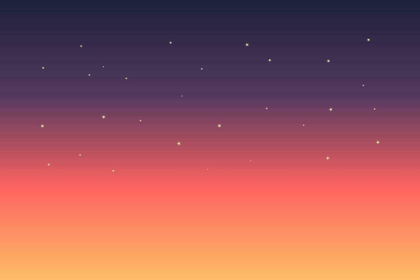 Sunset sky in evening with orange, yellow and purple gradient color. Star universe background. Vector illustration.